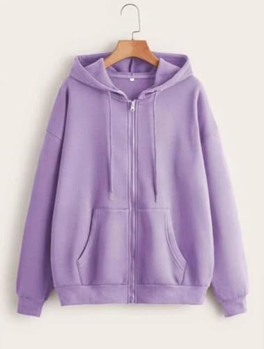 Image of Rabboni Women's Solid Zip-Up Hoodie Jacket | Full Sleeve Hooded Sweatshirt with Kangaroo Pockets | Casual Winter Wear Hoodie for Women