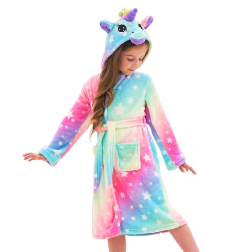 Ceruwum Peignoir Licorne pour Filles Robes de Chambre en Molleton Doux avec Capuche (Rose/Bleu, 8-9...