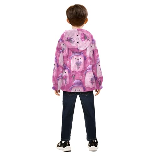 Cute Purple Ghosts with Flowers Toddler Fleece Jacket Girl Boys Hooded Fleece Jacket Coat Warm Outwear Zip-up 3-10T4