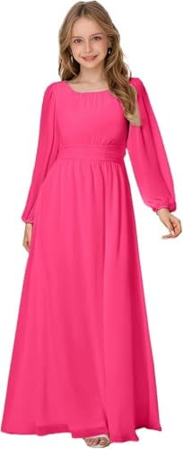 Topsta Junior Bridesmaid Dresses Crewneck Chiffon Flower Girl Dress A-Line Lantern Sleeves Pleated Girls Formal Dress2