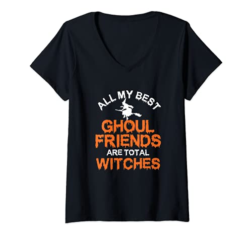 Mujer Ghoul Friends Brujas Truco de Halloween o trato Monster Scary Camiseta Cuello V