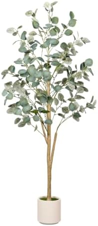 5FT Artificial Eucalyptus Tree, Faux Plant with Natural Wood Trunk