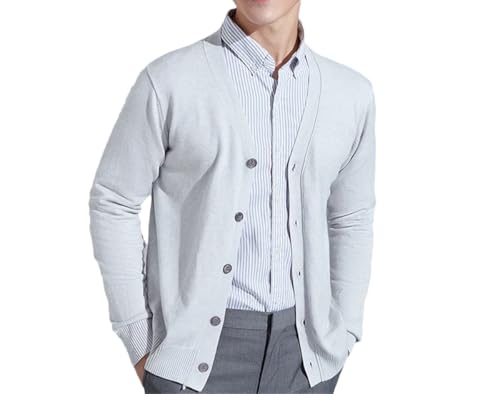 Men's Winter Knitting Cashmere Wool Blend Cardigan Outerwear V Collar Solid Color Keep Warm Cardigan