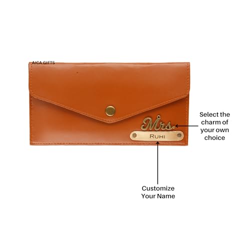 Image of AICA Personalized Name & Charm Leather Womens Wallet (Tan Brown) | Customized Gifts for Women Girls | Gifts for Women | Wallet for Woman | Diwali Gifts | Wallet for Women | Corporate Gifts for Staff