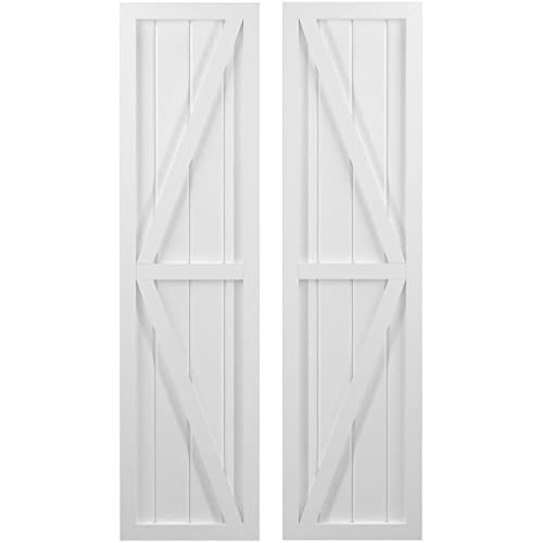 Ekena Millwork ARW102BF414X74WHH Americraft Four Exterior Real Wood Two Equal Panel Framed Board-n-Batten Shutters w/Double Z-Bar (Per Pair), 14"W x 74"H, White