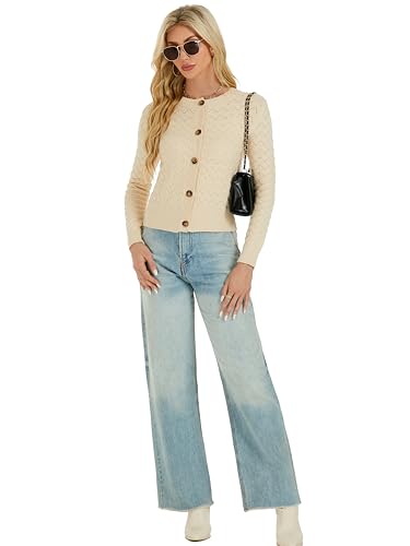 Image of Women's Long Sleeve Cropped Knitted Sweater Cardigan Button Down Open Front Knitted Shrug Sweaters