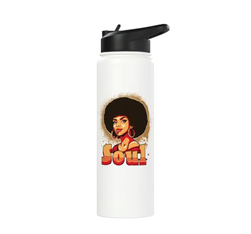 Retro 70s Funk Soul Music Lover Afro Woman Vintage Disco Stainless Steel Insulated Water Bottle – vue 3