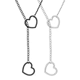 Cobee 2Pcs Slip Chain Necklace, Link Choker Necklace for Women, Gothic Punk Choker Necklaces Adjustable Stainless Steel Heart Necklaces, Long Silver Neck lace for Mens and Womens Birthday Gifts