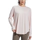 Generisch Camiseta deportiva de manga larga para mujer con dobladillo redondeado - Top de yoga holgado con cuello redondo | Camiseta funcional transpirable para entrenamiento y tiempo libre, L
