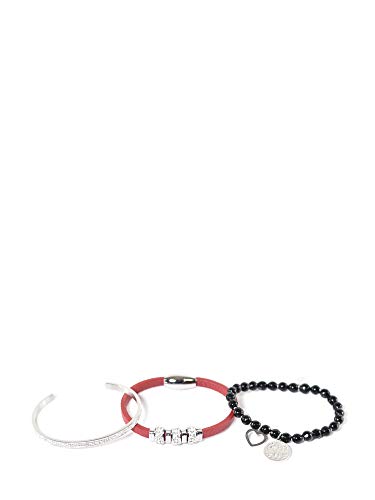  TRIS BRACCIALI DONNA CON LOGO IN ACCIAIO E PELLE COL ARGENTO NERO ROSSO CON BRILLANTINI (n 6)