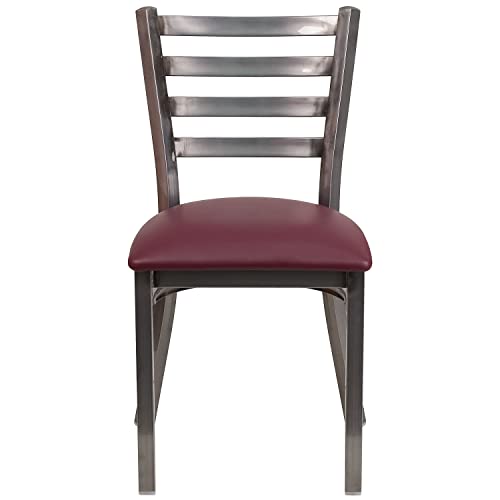 Image of Flash Furniture 2 Pk. HERCULES Series Clear Coated Ladder Back Metal Restaurant Chair - Burgundy Vinyl Seat