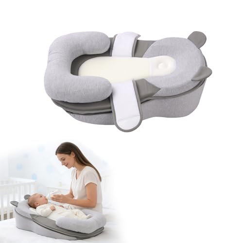 XFaa Rootling Baby Feeding Pillow, Anti Overflow Feeding Pillow for Reducing Spit-Up, Safety Nursing Pillow, Baby Lounger Reflux Wedge Breastfeeding, Removable top and Bottom (Gray, Small)