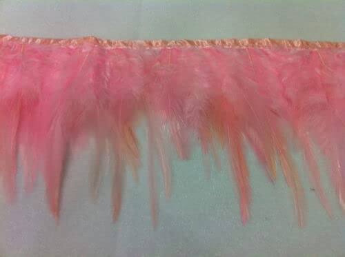 EliteKoopers 1 Meter Light Pink Rooster Hackle Feather Fringe Trim for Custume Dress Decoration Clothes Carnival Accessories