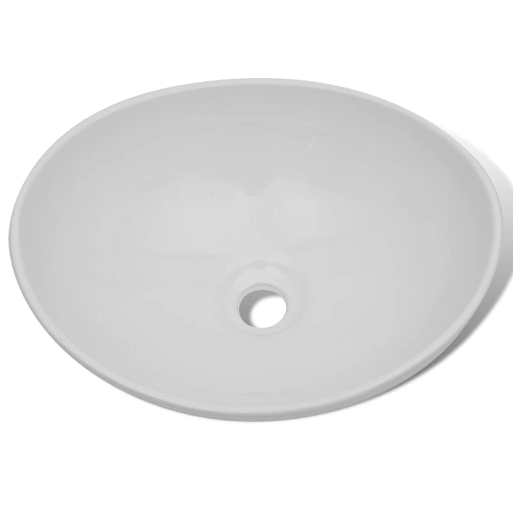 Umywalka łazienkowa z kranem mieszakowym, ceramiczna, owalna, biała, zajmująca niewiele miejsca umywalka nasadowa do łazienki, umywalka z chromowaną armaturą, łatwy montaż, łatwa w utrzymaniu