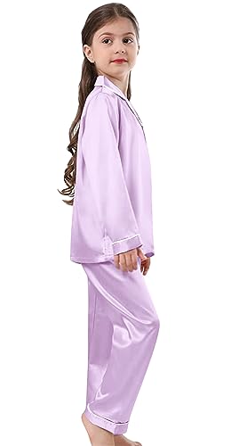 Schbbbta Girls & Women Pajamas Set, 2 Piece Satin Silky Long Pjs Button-Down Sleepwear Soft Comfy Loungewear3