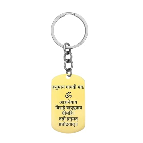 Porte-clés Hanuman Gayatri en acier inoxydable doré taille medium