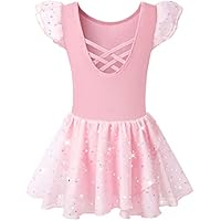 Mulnall Mädchen-Ballett-Leotard mit Rüschenärmeln, durchbrochener Kreuzrücken und glänzendem Rock(50431-08P-M)