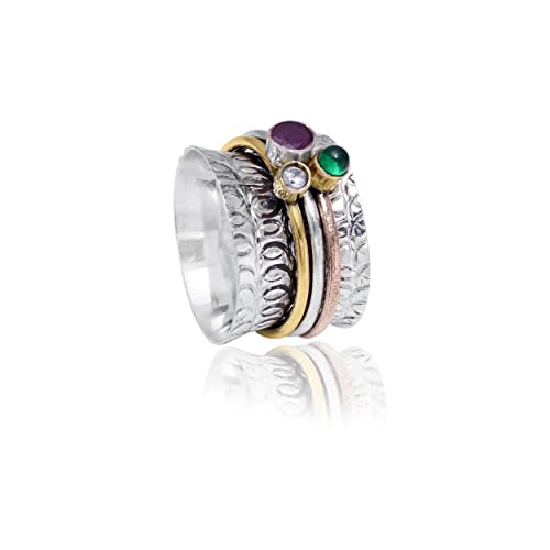 Bague anti-stress en argent sterling pour femme | Anneau de méditation et fidget spinner