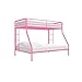 DHP Dusty Metal Bunk Bed Frame, Twin-Over-Full for Kids, Teens, Adults, Angled Ladder, Guardrail, No Boxspring, Small Spaces, Pink