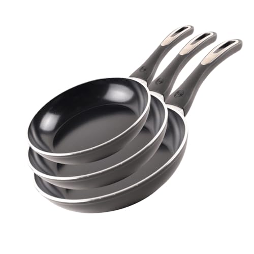 MasterChef Juego de sartenes antiadherentes, 3 sartenes antiadherentes de 20 cm, 24 cm, 28 cm, sartenes de inducción, compatibles con todas las cocinas, aluminio forjado fuerte y duradero, asas