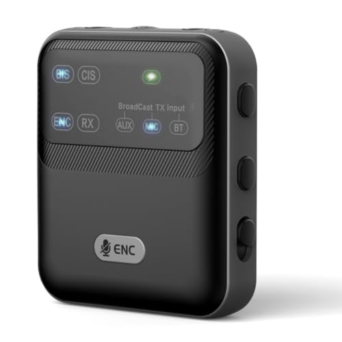 PUSOKEI Receptor y Transmisor Bluetooth 6.0, Receptor y Transmisor de Audio Inalámbrico con Función Broadcast TX/RX, Entrada Aux/Mic/BT, Adaptador Inalámbrico con Clip para TV, Coche