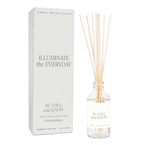 Image of Sweet Water Decor Be Still & Know Clear Reed Diffuser Set - Aromatherapy Home Fragrance with Sea Salt, Jasmine, Cream & Wood Notes - Long-Lasting Scent for Bedroom & Bathroom - Lasts Up to 4 Months