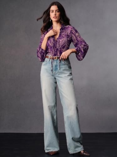 Image of Women Georgette Regular Fit Shirt ||Women Top || Cecily Paisley-Trim Button-Front Shirt (S-01-04)
