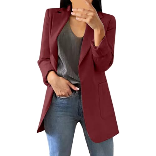 Blazer Femme Élégant - Veste Tailleur Chic Mi-Saison - Couleur Unie Slim Fit - pour Bureau, Mariage & Soirées