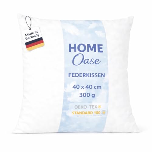 Home Oase Federkissen 40x40 cm (1er Set) - Kopfkissen mit 100% Federfüllung und Bezug aus Bauwmolle Oeko-Tex Zertifiziert perfekt für Allergiker und Kinder 300 g Füllung