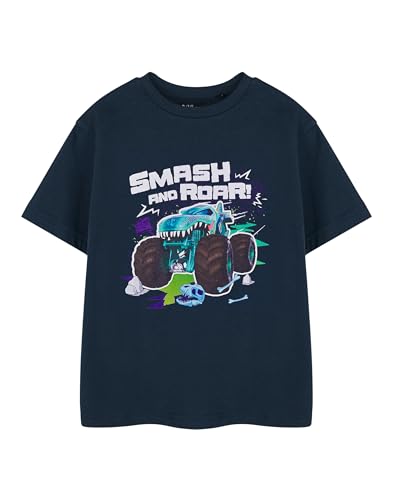 Hot Wheels Monster Trucks Boys Navy Short Sleeved T-Shirt | Smash and Roar Graphic Tee for Kids Smash and Roar Apparel 3-4 Years