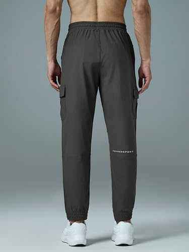 Image of TECHNOSPORT Men's Solid Slim Fit Sports Cargo Joggers DURACOOL+ Quick Dry Breathable Moisture Wicking Stretch Gym Track Pants Running Training Fitness Activewear