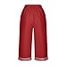 AKTCVVJ Women's Capri Pants Drawstring Waist Linen Capris Loose Fit Straight Leg Pant Fashion Summer Pant with Pockets Red