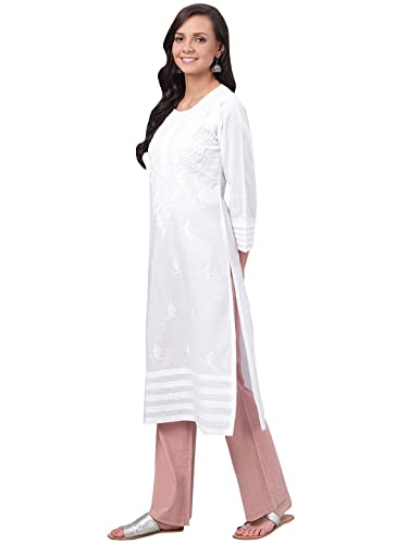 Ada Hand Embroidered Chikankari Indian Straight Cotton Kurti Kurta Tunic Dress for Women A1499844