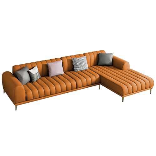 Image of Casaliving Herrick RHS 6 Seater L Shape Sofa Set with 2 Puffy for Living Room (Orange) Premium Velvet Fabric Sofa