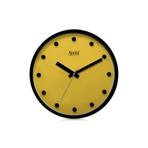Image of Ajanta Stylish Yellow Wall Clock 12 Inch | Modern Silent Sweep Movement | Luxury Home Decor for Kitchen Living Room | Model 2457