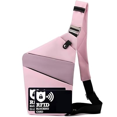 ibalulu Borsa a tracolla antifurto, borsa antifurto con 2 carte RFID, tasche multiple, borsa a tracolla impermeabile per uomini e donne, Right-pink Viola, Larghezza: 2 cm, Lunghezza: 20 cm, Altezza