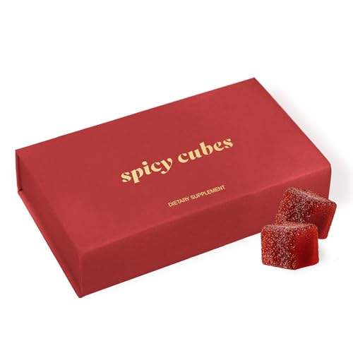 Spicy Cubes Hot Peach Gummies - Sweet & Spicy Chili Sugar Coating - Maca Root & Muira Puama for Energy, Mood & Vitality - Fun Treat for Couples & Social Moments - 1 Pack (8 pieces)
