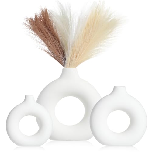 Acellegic Boho Home Decor White Ceramic Vases Set of 3