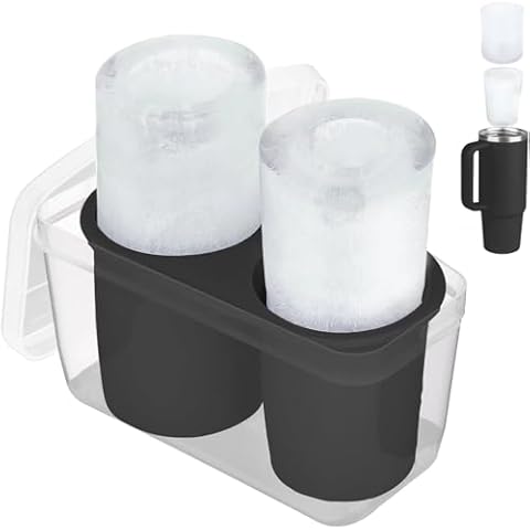 Ice Mold for Stanley Cup, Silicone Ice Cube Tray for Stanley Cup 30oz, Tumbler Ice Mold with Lid and Bin, Easy Release Cylinder Ice Cube Mold, Black Cover