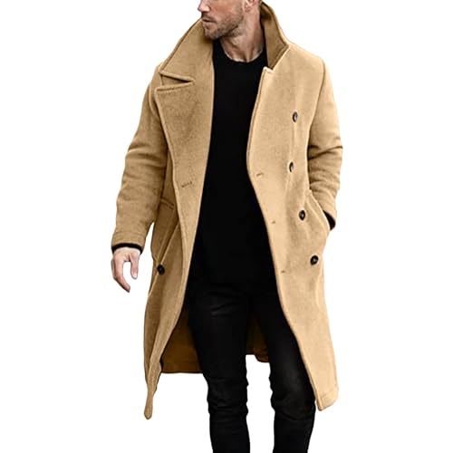 Manteau long et épais en laine pour homme couleur kaki taille XXL