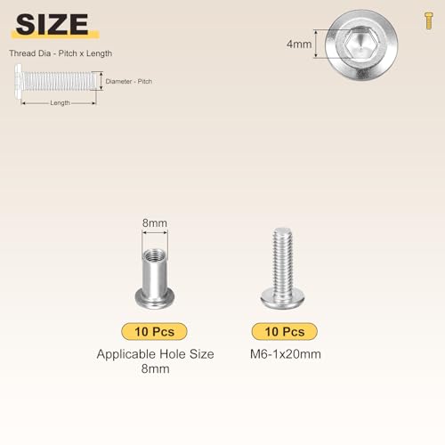 Image of METALLIXITY Crib Screws Replacement Set(M6-1x20mm) 20Pcs, Stainless Steel Connector Bolts M6 Screw Barrel Nuts Binding Screws, for Chair Cabinet Bed, Silver