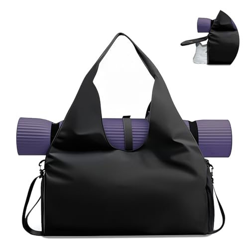 Yoga Bag for Women with Yoga Mat Carrier - Lightweight Gym Duffel Bag with Shoe Compartment, Water-Resistant Workout Tote for Travel, Sports, Gym, Weekender - Black