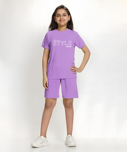 Image of KYDA KIDS Girls 100% Cotton Bio Washed Printed T-Shirt and Shorts Co-ords Clothing Set | Premium Soft & Breathable Summer Casual Comfort Outfit for Girls