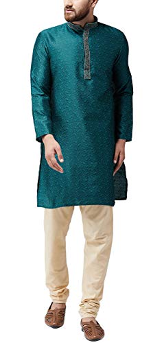 Image of SOJANYA (Since 1958 Mens Maroon Jacquard Silk Kurta and Black Churidaar Pyjama Set