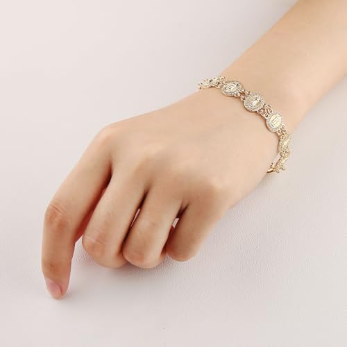 HZMAN Virgin Mary Bracelet for Women Dainty Religious Cubic Zirconia Our Lady of Guadalupe Link Bracelet3