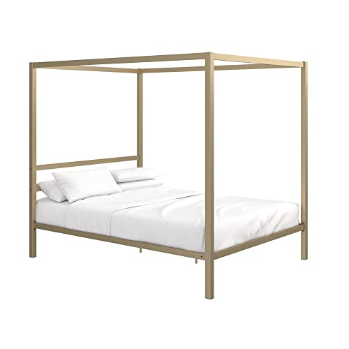 Dhp Modern Metal Canopy Platform Bed With Minimalist Headboard And Four Poster Design, Underbed Storage Space, No Box Spring Needed, Queen, Gold #TOP3