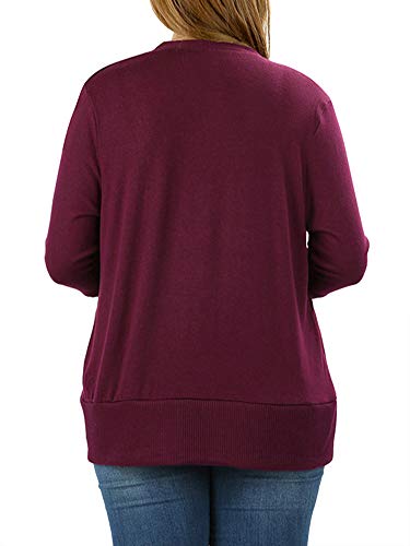 Women Snap Button Front V-Neck Button Down 3/4 Sleeve Ribbed Knit Cardigan (Fuchsia, 1X)3