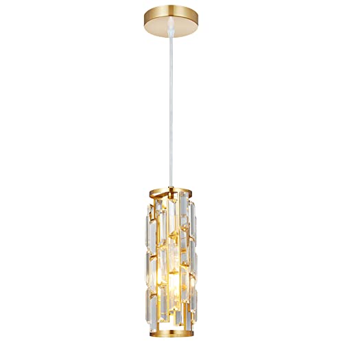 LMQNINE 1 Light Gold Pendant Lighting Modern Pendant Light , Mini Crystal Chandeliers,Adjustable Pendant Light Fixture for Kitchen Island Dinning Room Bedroom (Gold 1-Light)