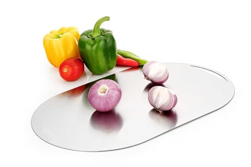 Image of Stainless Steel Oval Cutting Board - Heavy Duty, Anti-Rust, Non-Slip, Food Grade Chopping Board for Vegetables, Fruits, Meat, Bread & Dough - Durable, Safe & Unbreakable Kitchen Essential