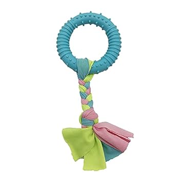 Pets Empire Pet New Toy Dogs Cat Toys Tricolor Interactive Dog Chew TPR Ring Toy with Cotton Rope Color Toy for Dogs to Exercise and to Clean Teeth - 1 Piece ( Color May Vary )